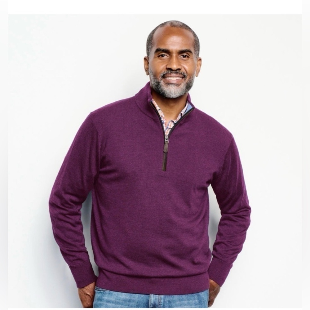 Orvis Men's Eggplant Purple Half Zip Merino Wool Sweater Academia Classy Size L